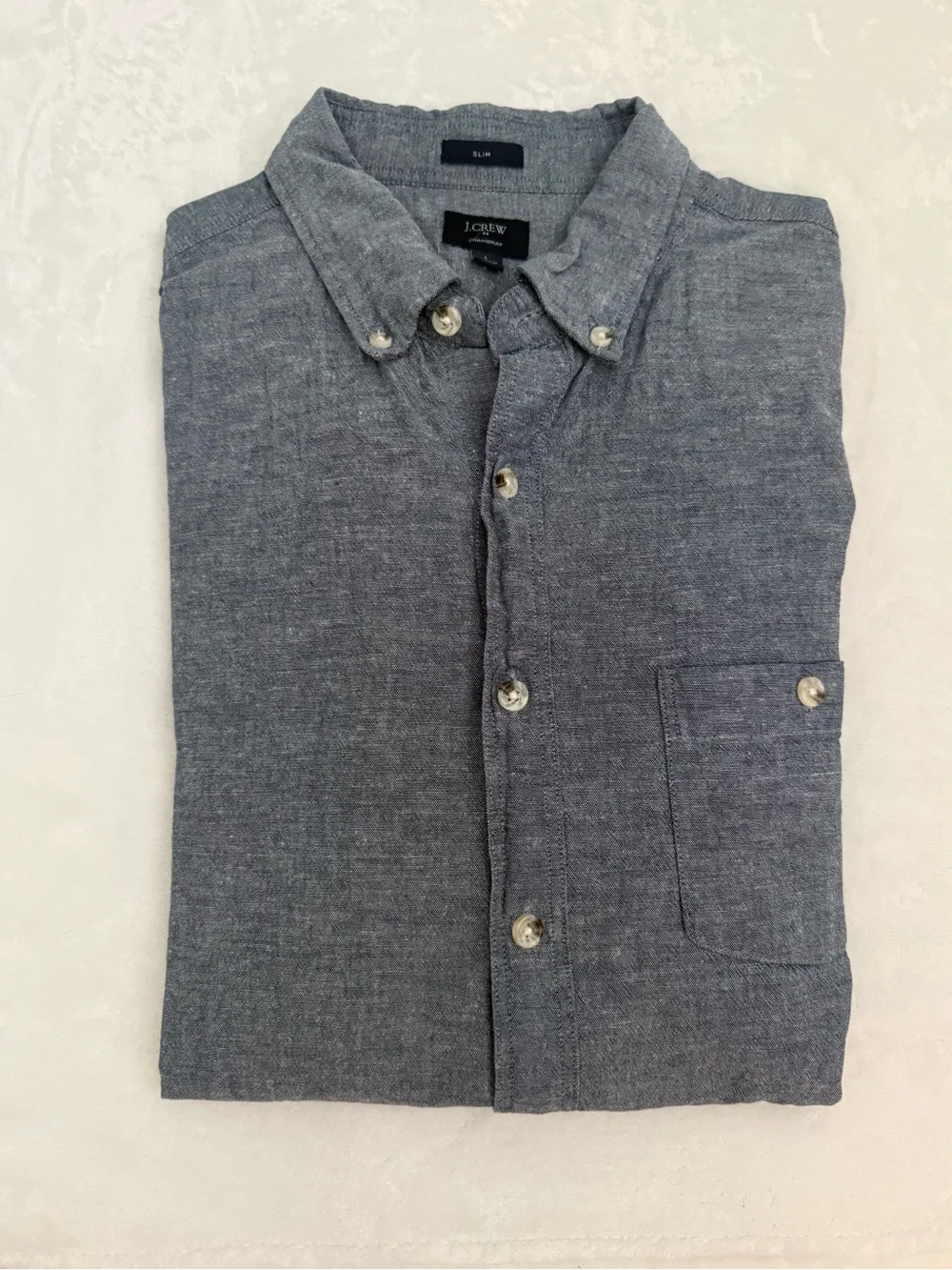 J. Crew Men’s Chambray Denim Slim Fit Button Down Collared Shirt - size Large